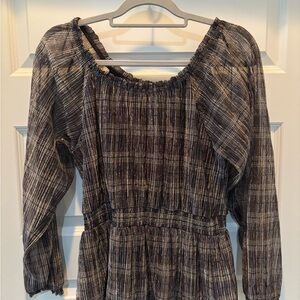 Knox Rose Black and Gray Gathered Blouse